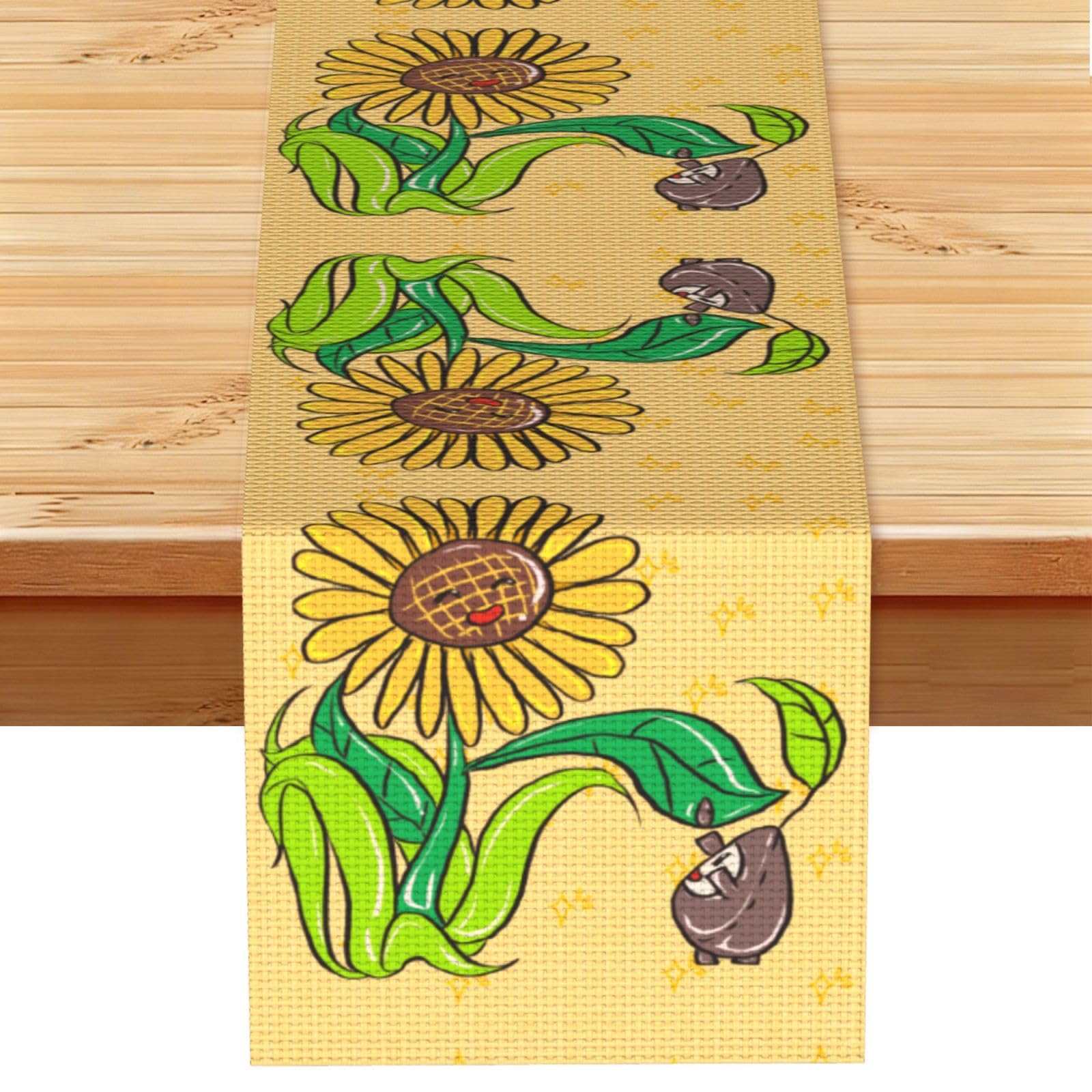 Sunflower seeds and sunflowers Linen Feel Table Runner Wedding Party Home Decoration