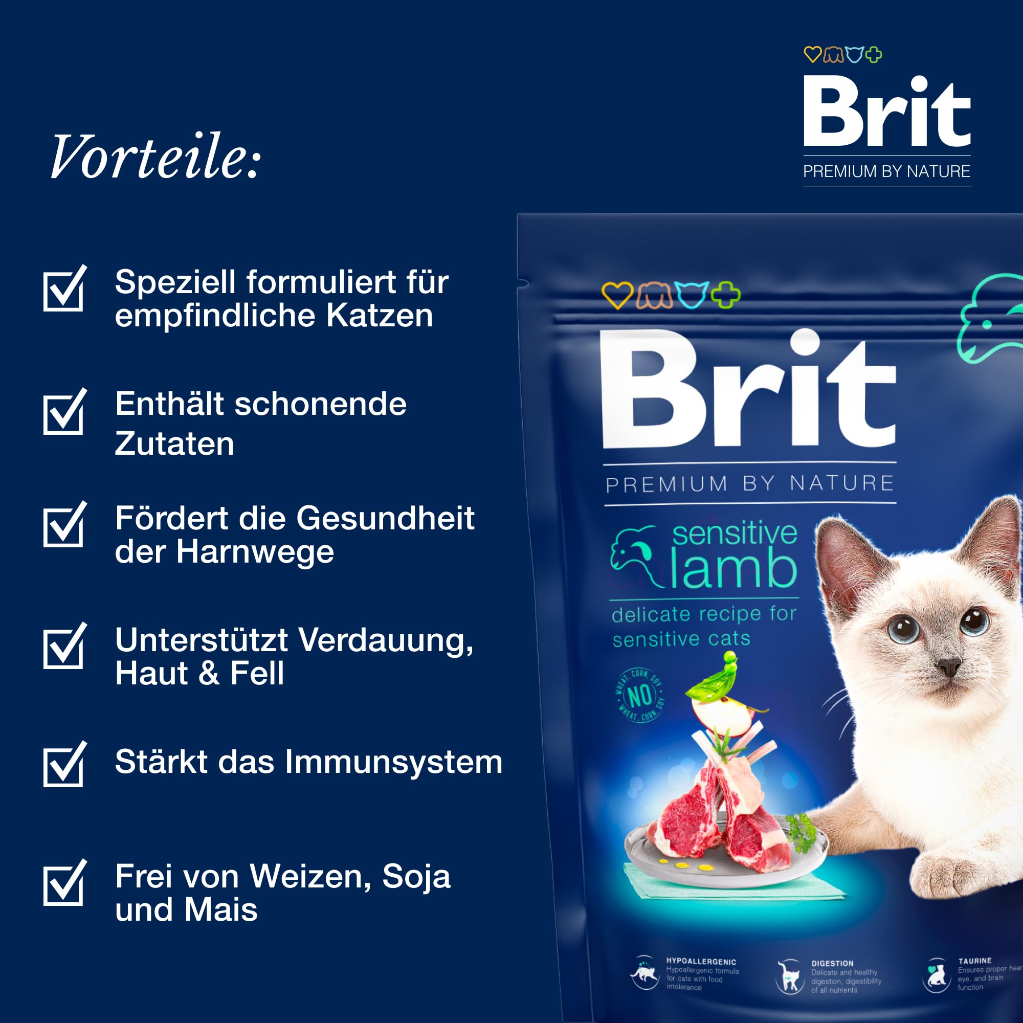 Brit Premium by Nature sucha karma dla wrażliwych kotów, hipoalergiczna karma dla kotów, smak jagnięciny, 8 kg