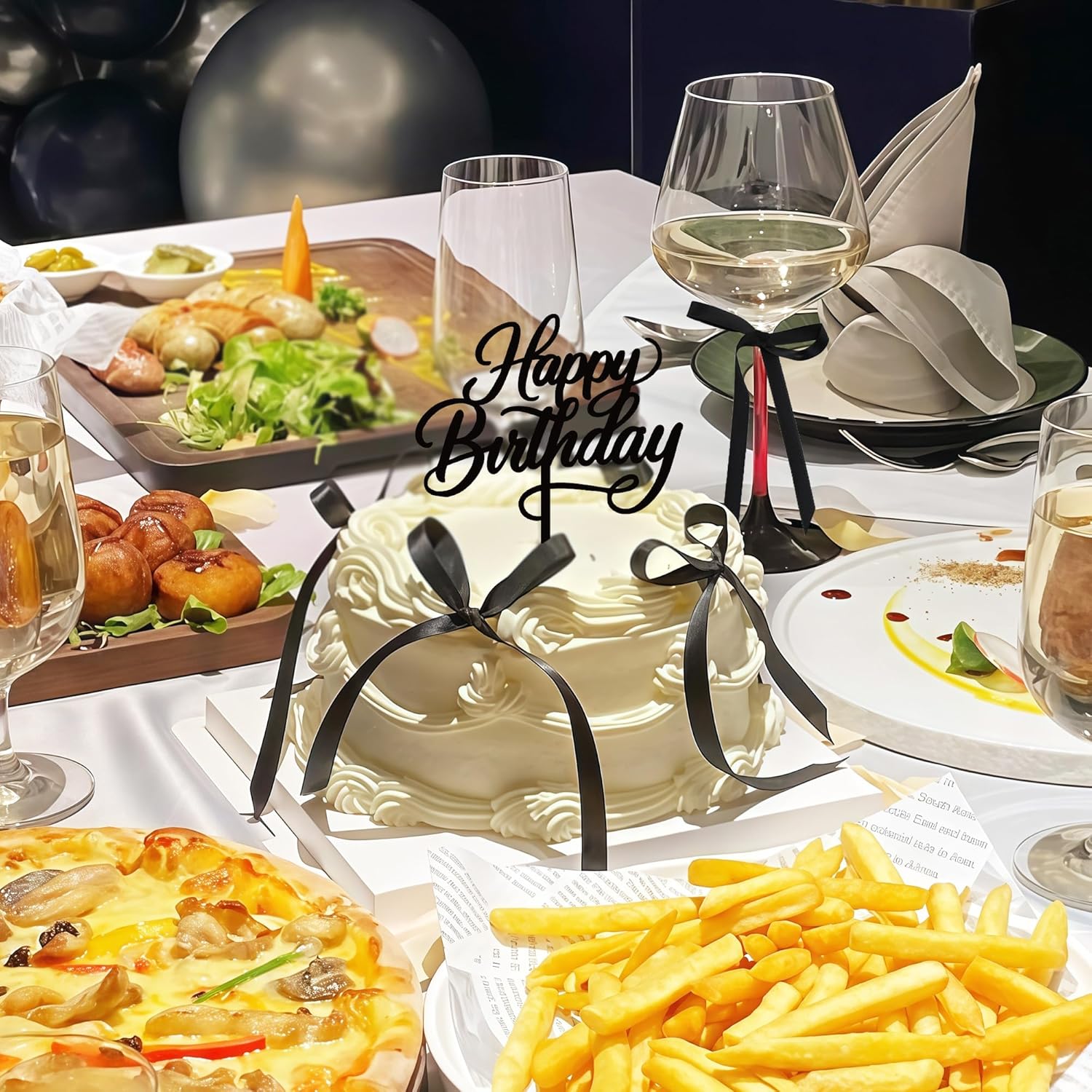 Black Bow Cake Topper With Happy Birthday Sign 11Pcs Satin Bowknot Cake Toppers for Vintage Themed Party Coquette Birthday Party Decorations - Image 6