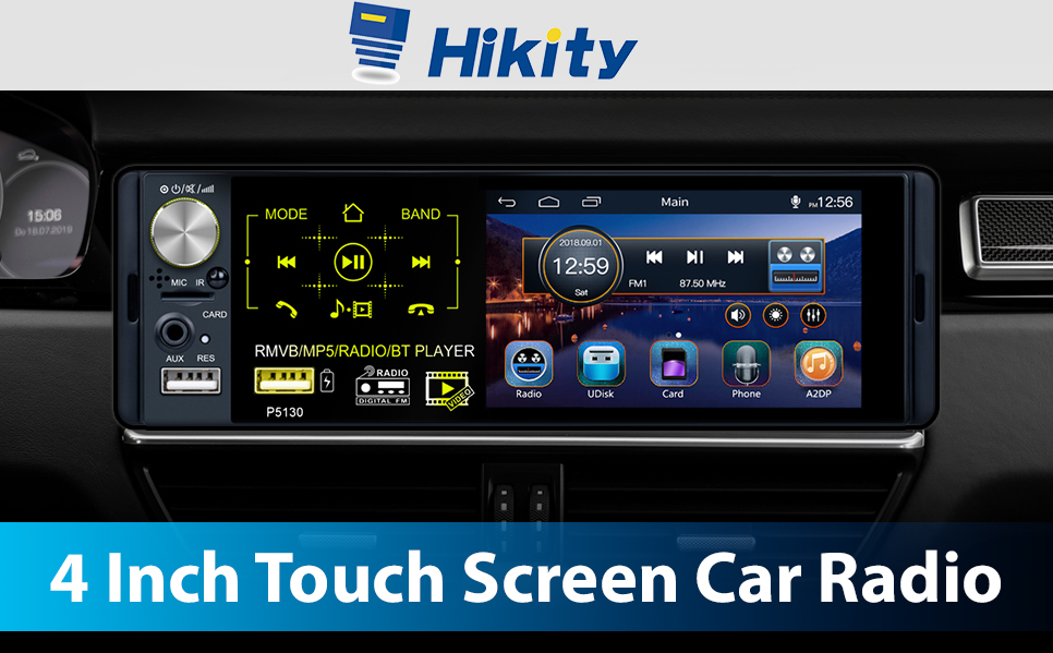 Hikity Autoradio 1 DIN Bluetooth Con Schermo TFT 4.1 Pollici, FM, USB, AUX, TF, Comandi Al Volante E Telecamera Posteriore