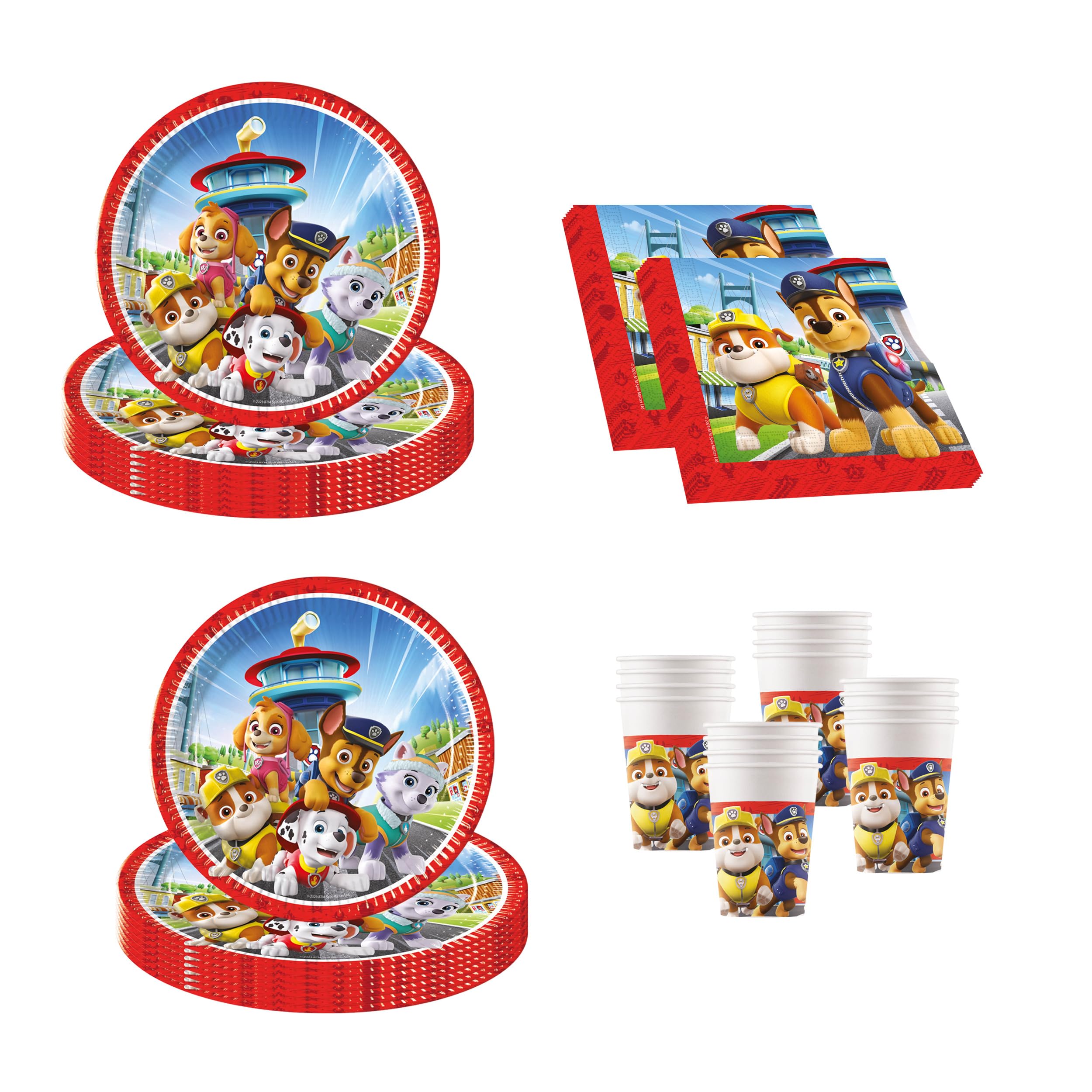 Procos 10215310DY Paw Patrol Party Set, 52-Piece Disposable Tableware for Children's Birthday and Theme Party, Table Decoration