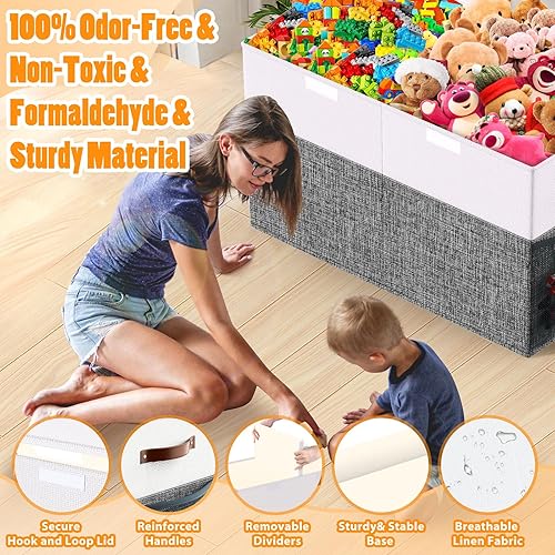 Miniatura 5 de Caja grande de almacenamiento de juguetes con divisor de tapa, organizador de juguetes plegable resistente para niños, cajas de almacenamiento para