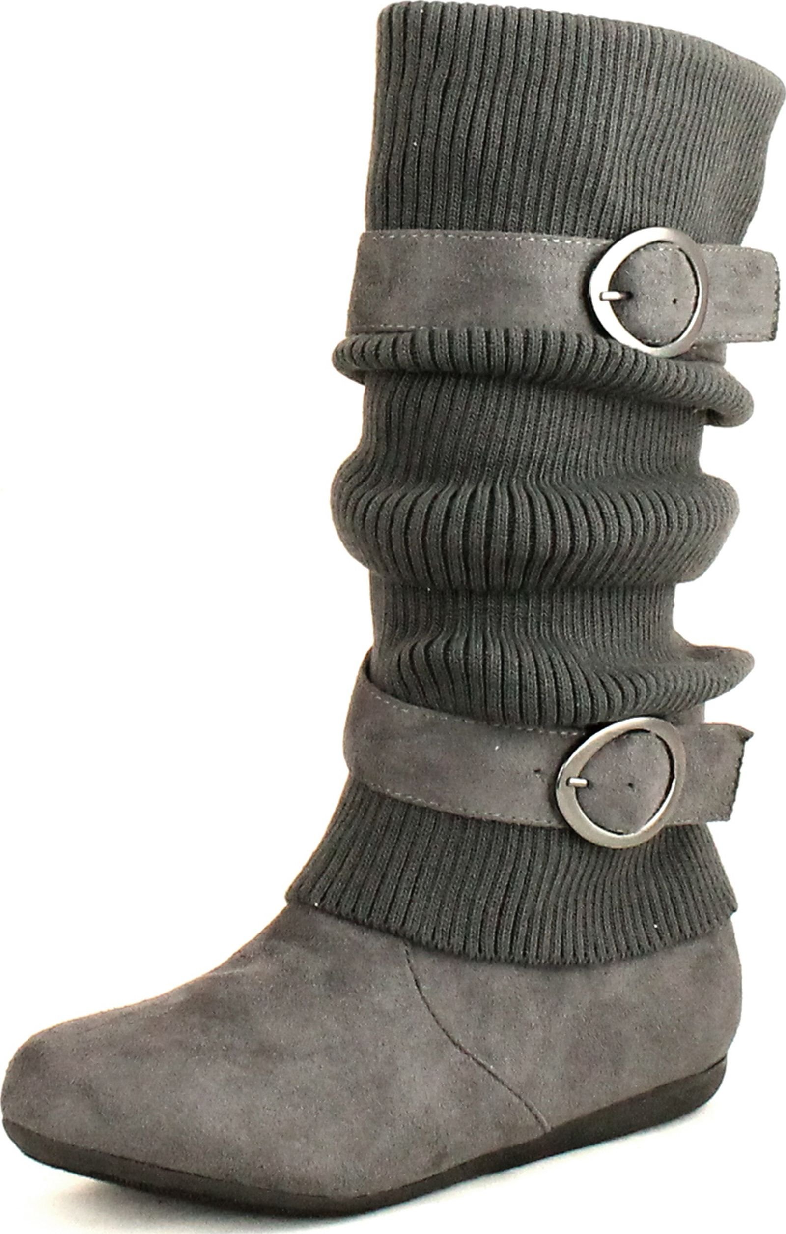 TOP Moda Womens Bank-21 Sweater Slouchy Buckle Top Calf Wedge Boot Bank