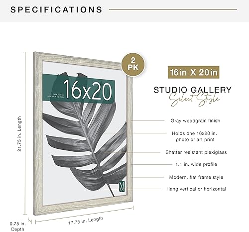 Vista 25 de MCS Industries Studio Gallery - Marcos con textura de madera color gris de 13 x 19 pulgadas / 33.02 x 48.26 cm., 2 unidades Gris Woodgrain