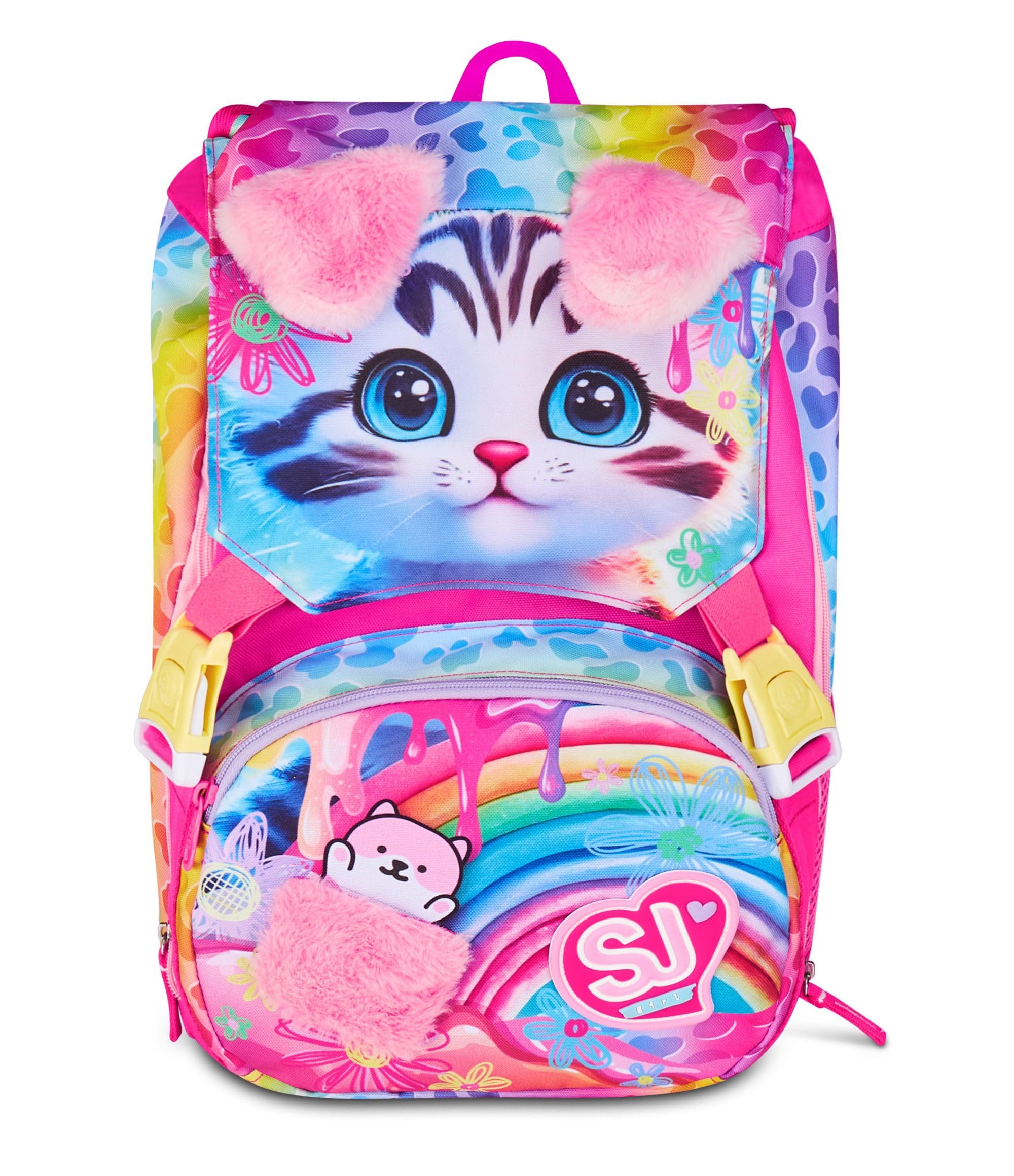 SJ GANG STYLE JAM GANG Zaino Scuola Estensibile Big, Fucsia, Zaino con Divisorio Interno, Tasca Superiore con Orecchie in Peluche, Tasca per Borraccia, 24 L, Zaino Scuola Elementare, Bambina