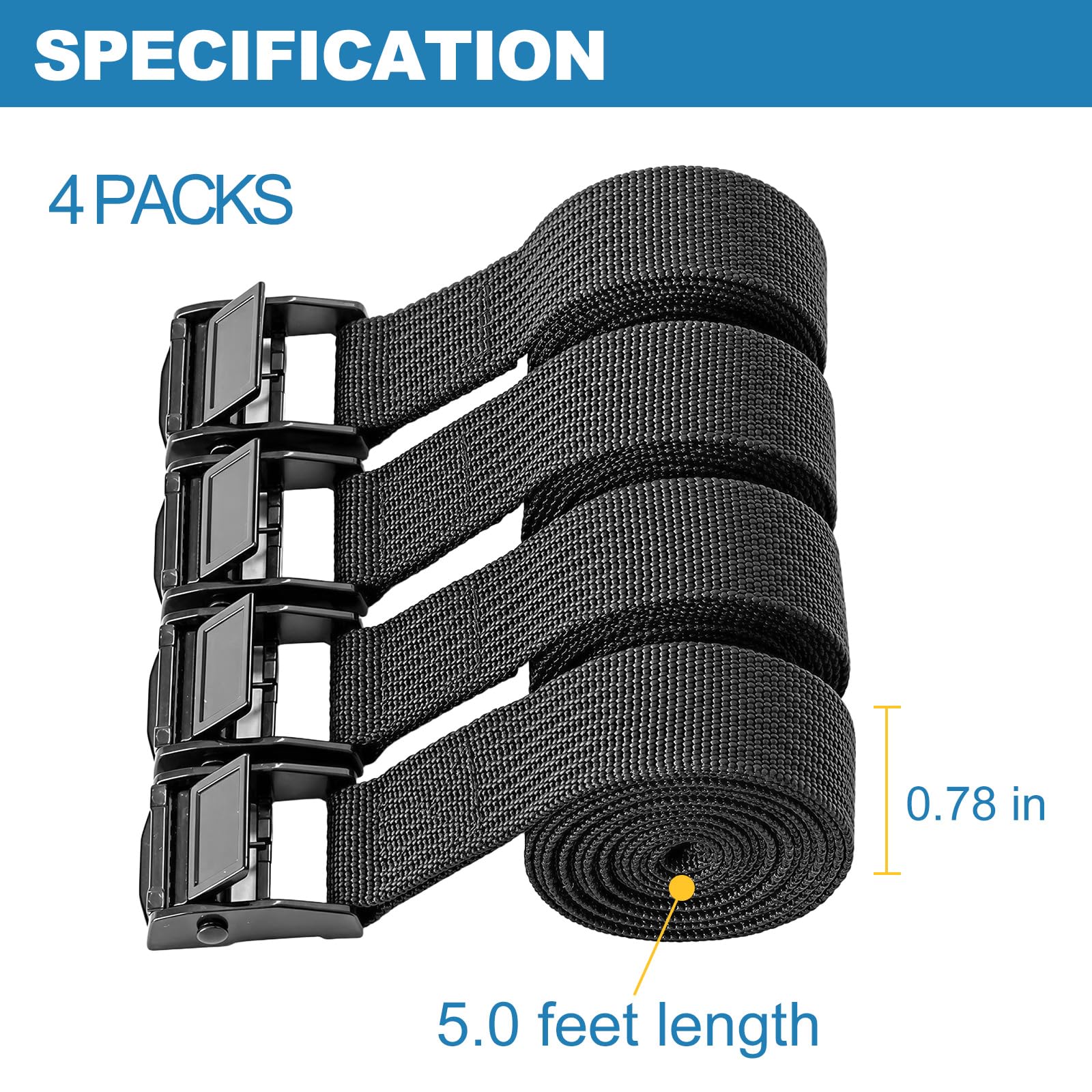 Cam Buckle Straps - 4 Pack, Secure Your Cargo -3 Cam Buckle Straps - 4 Pack, Secure Your Cargo -3