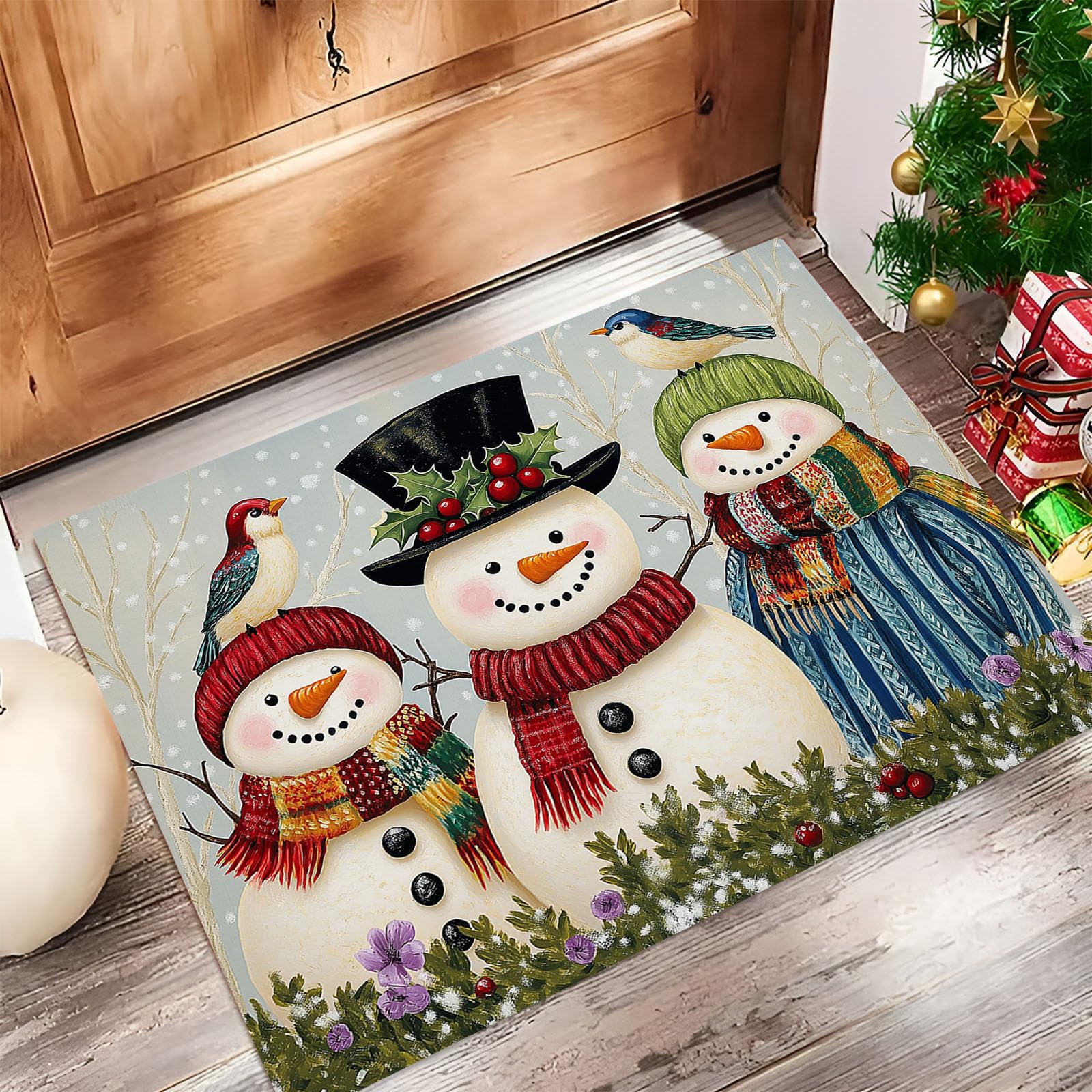 Paillasson de Noël blanc-vert 80x120 cm bonhomme de neige tapis entrée