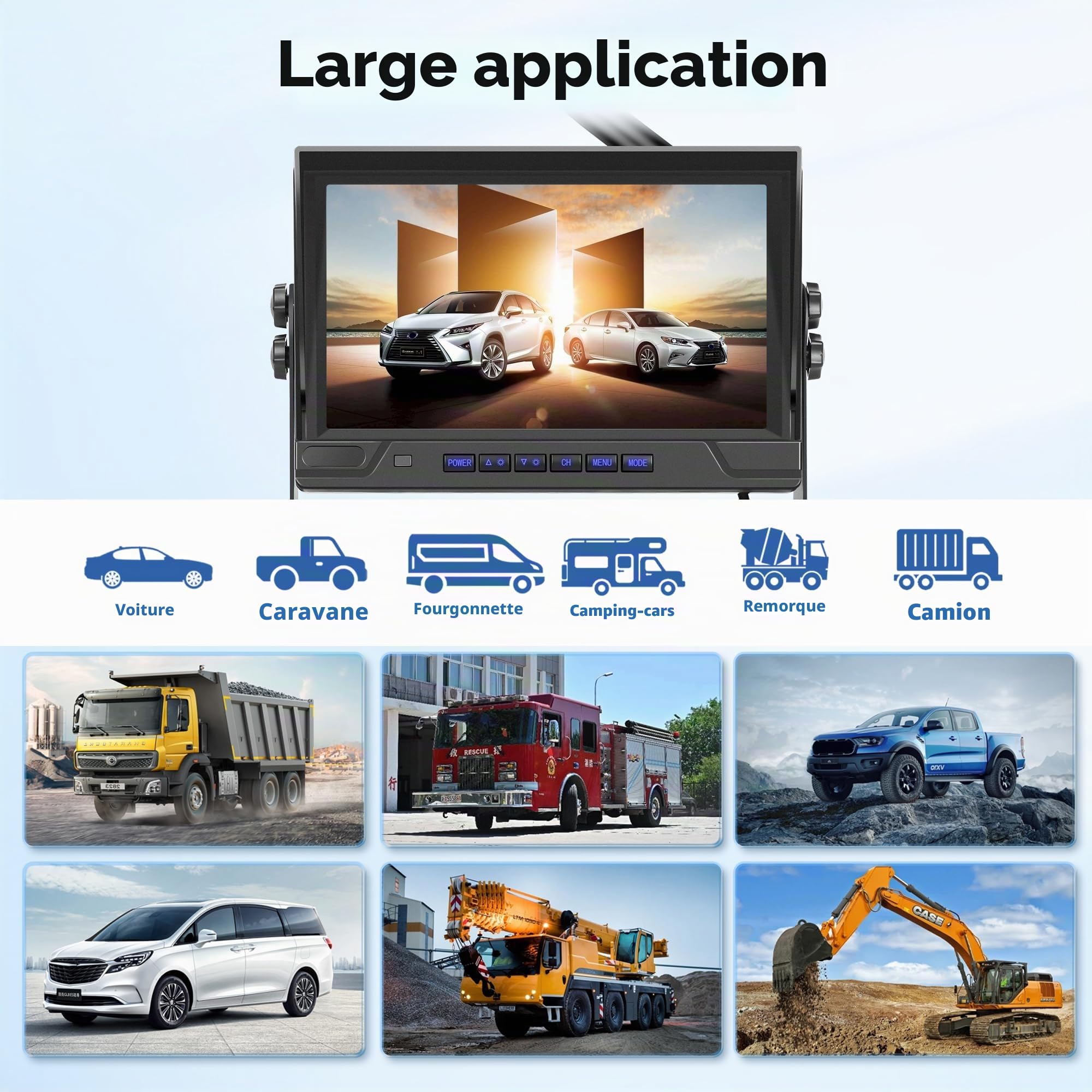 Caméra de Recul Numérique sans Fil, 2 Caméras avec Moniteur IPS 9 Pouces, Caméra de Recul étanche IP68 BSD Vision Nocturne Retournement d'image Vidéo en Boucle pour Camion/Remorque/Camping-Car/Bus
