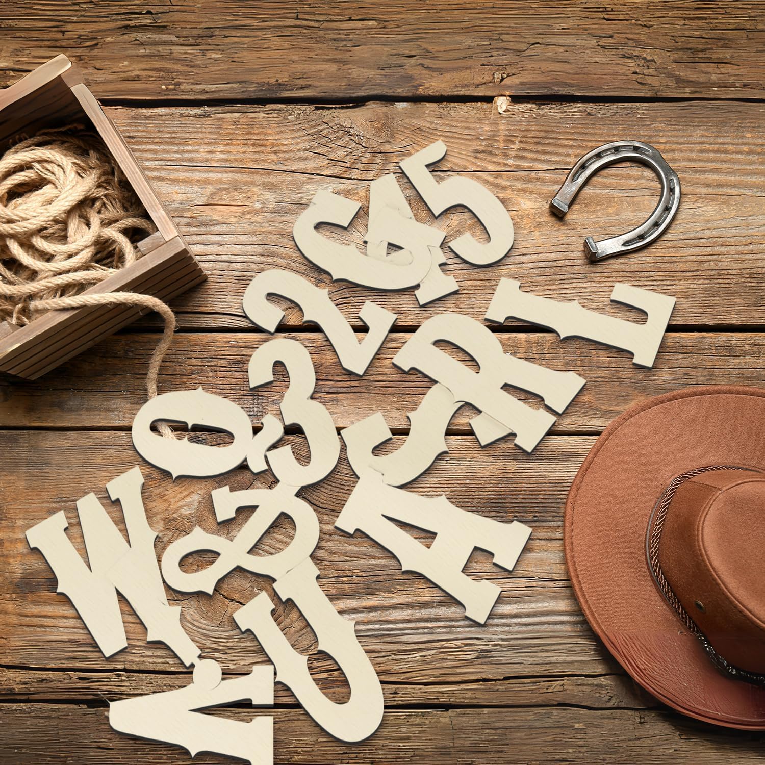 ROOT KRAFT Wooden Letters 4 Inch for Crafts Unfinished Wood Alphabet Letters and Numbers Symbols Set 41 Pcs Western Style Small Wooden Letters for Wedding Birthday Home Decor (4 inch) 2