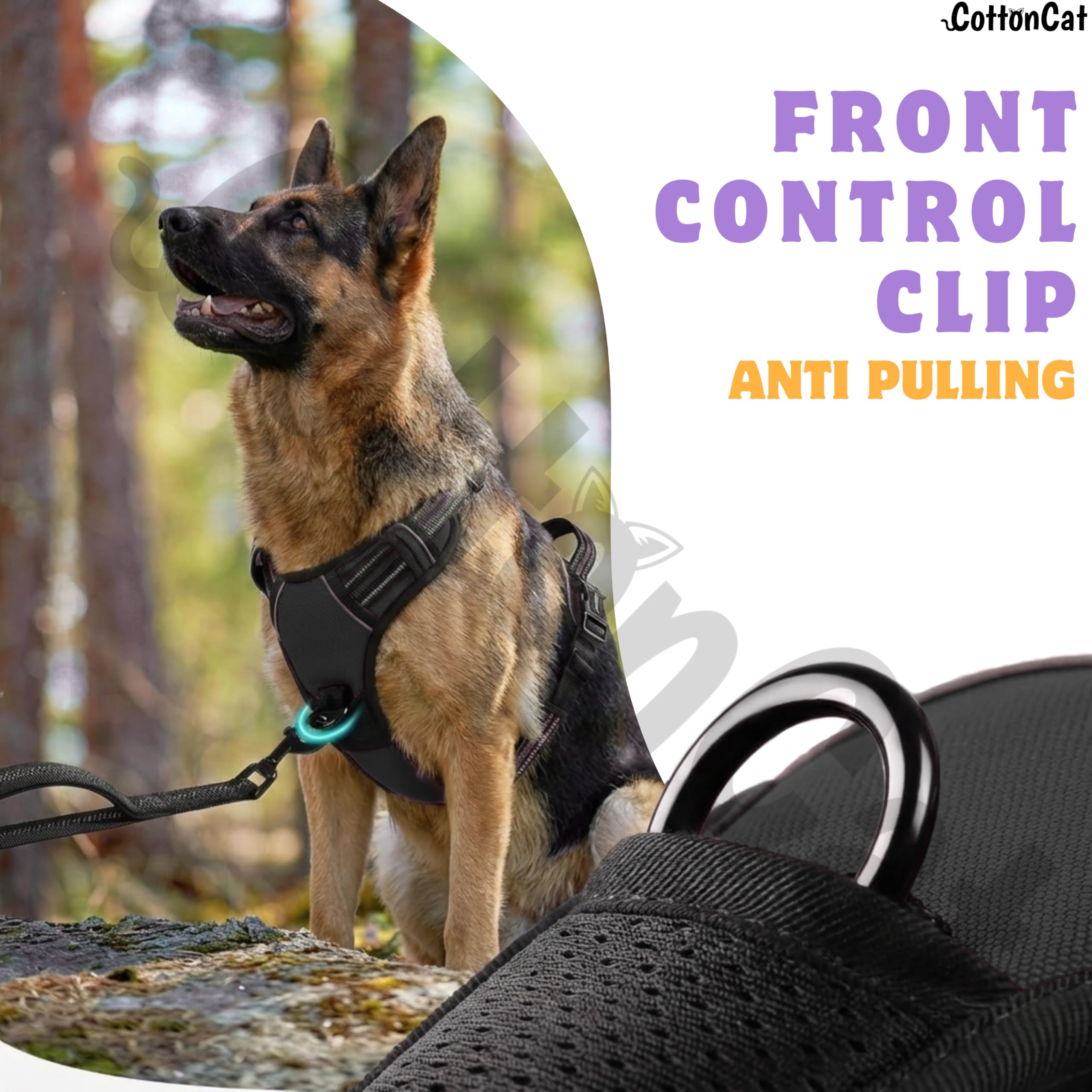 CottonCat - Arnés para perro, antitirones, antiasfixia, con correa reflectante, ajustable, transpirable, para caminar y entrenar, perros pequeños, medianos y grandes (negro, L)