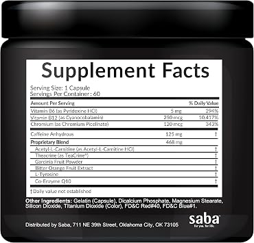 Saba Skinny 5000 -Fat Loss -Weight Loss-Appetite Control -Mild Jitter-Free Energy- Focus -60 Capsules