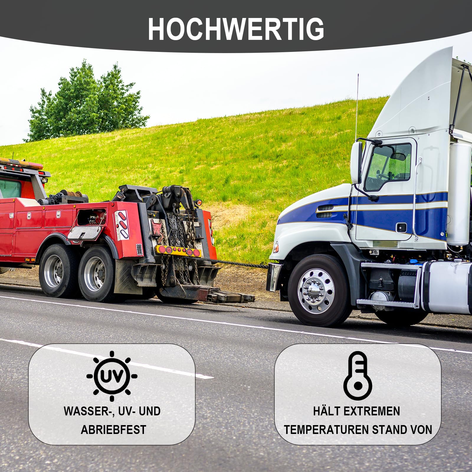 Abschleppseil 15 m für Auto und SUV, Nylon Berge Seil mit U-Haken,