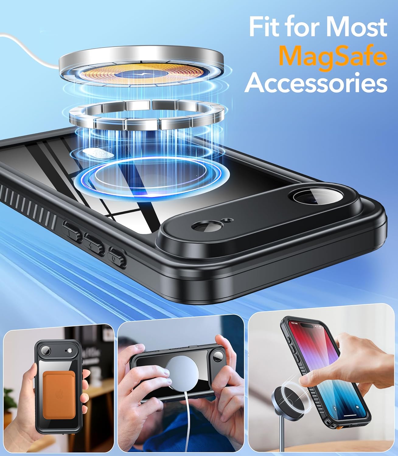 Oterkin Waterproof Case for iPhone Air Case Compatible with MagSafe, Full Body Rugged iPhone 17 Air Phone Case with Built-in HD Screen & Lens Protector [15FT Military] iPhone 17Air Case (Blue)