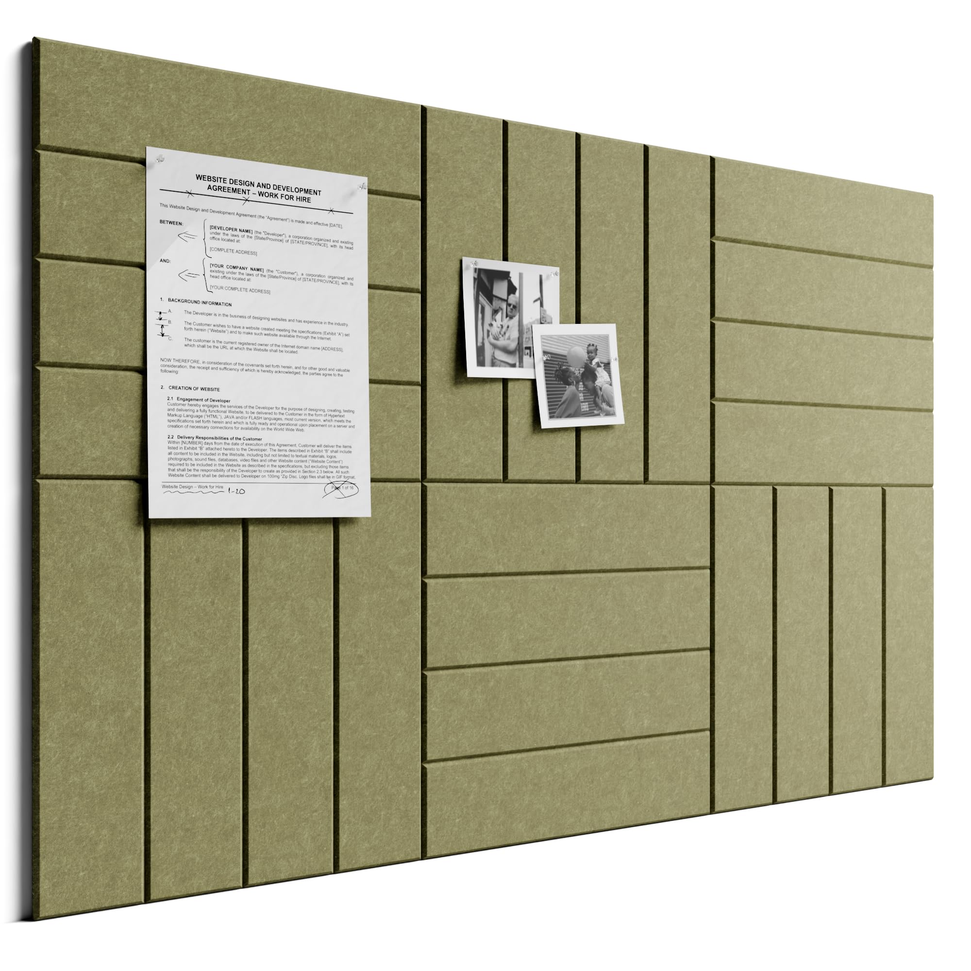 Bumusty Large Cork Board Alternative-36 x 24" Felt Bulletin Board Tiles, with 30 Pushpins, 40 Adhesive Tabs, 6-Pack Slat Wall Paneling, Cork Boards for Office Push Pin Board Felt Board-Olive Green — image 1