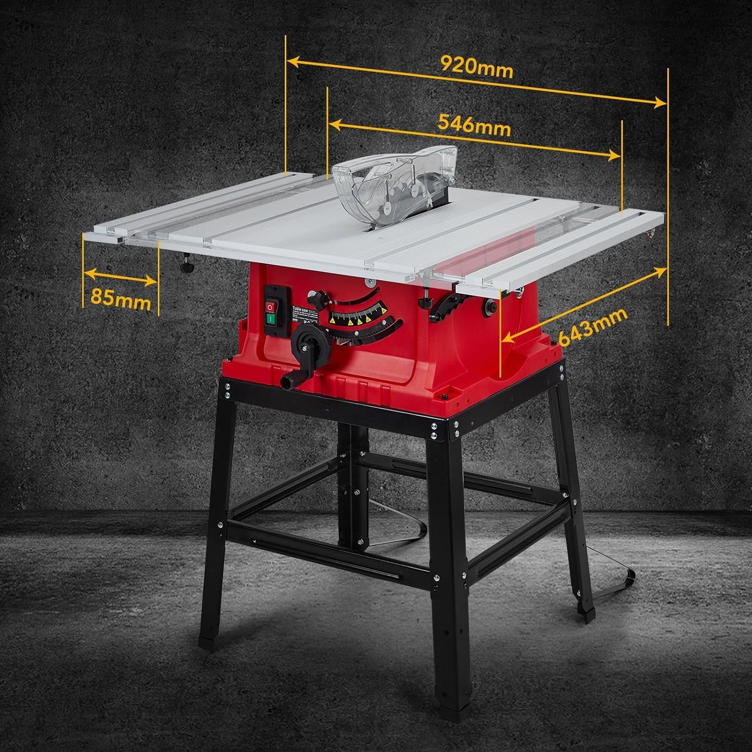 Table Saw 10 Inch, 15 Amp 5000RPM Powerful Tablesaw With Stand & Protective Cover, 36 X 25 Inch Tabletop Saw 90° Cross Cut & 0-45° Bevel Cut, Adjustable Depth, for Woodworking, Metal, Plastic