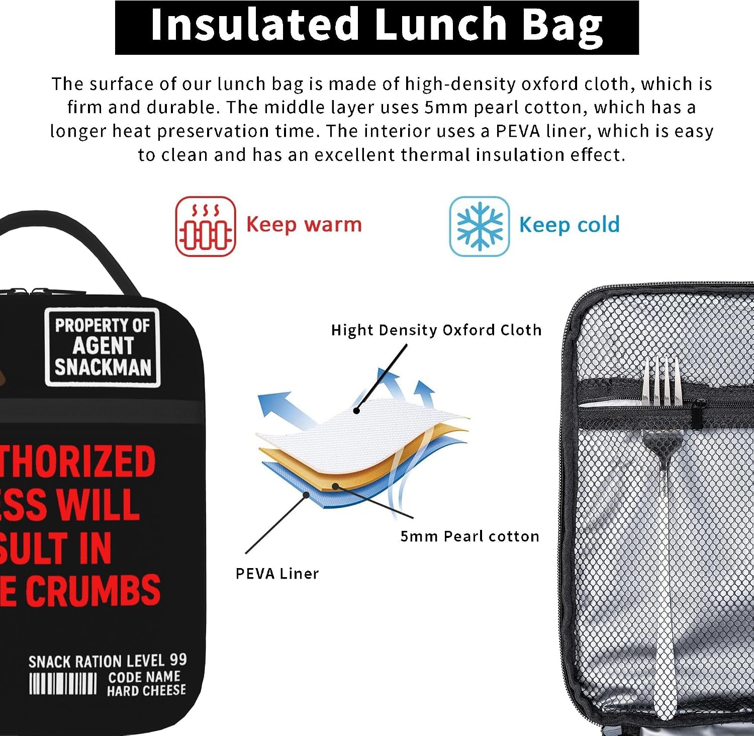 Highly Classified Funny Lunch Bag for Kids & Adults – Insulated Top Secret Lunch Box with Secret Agent Design – Reusable Novelty Tote for School, Work, or Travel
