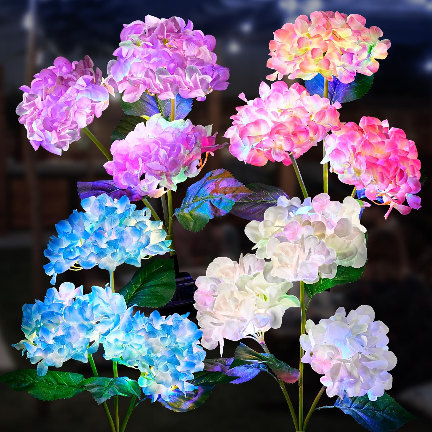 TANSOREN 4 Pack Solar Garden Lights Outdoor, Colorful LED Waterproof Solar Powered Hydrangea Flowers Landscape Lights for Outside Yard, Patio, Pathway Decorative, Décor, Two Lighting Modes