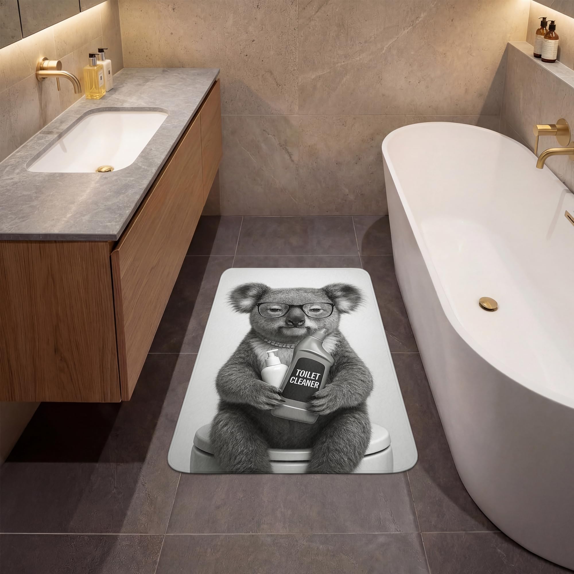 Alfombra Ducha Rectangular 60x90 cm Alfombrilla Baño Lavable Tapete Bath Mat Non Slip Antideslizante Bathroom Decoracion Shower Koala - Gafas - Inodoro