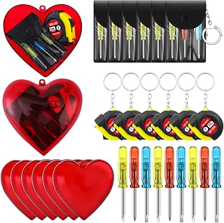 Kingdder 36Pcs Valentine Gift Set for Men Mini Tape Screwdriver Keychain Heart Shaped Box Set Boyfriend Husband Adult Gifts Bulk Valentine Tape Screwdriver Keychain for Men Wedding Anniversary