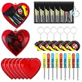 Kingdder 36Pcs Valentine Gift Set for Men Mini Tape Screwdriver Keychain Heart Shaped Box Set Boyfriend Husband Adult Gifts Bulk Valentine Tape Screwdriver Keychain for Men Wedding Anniversary
