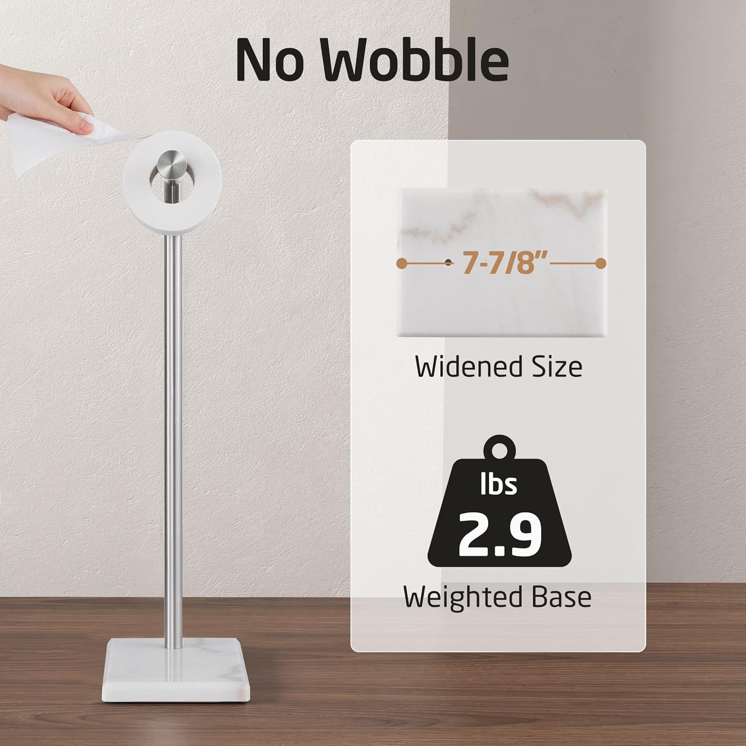 KES Natural Marble Toilet Paper Holder Stand Bathroom Tissue Roll Holder Freestanding SUS304 Stainless Steel Brushed Finish, BPH285S1-2