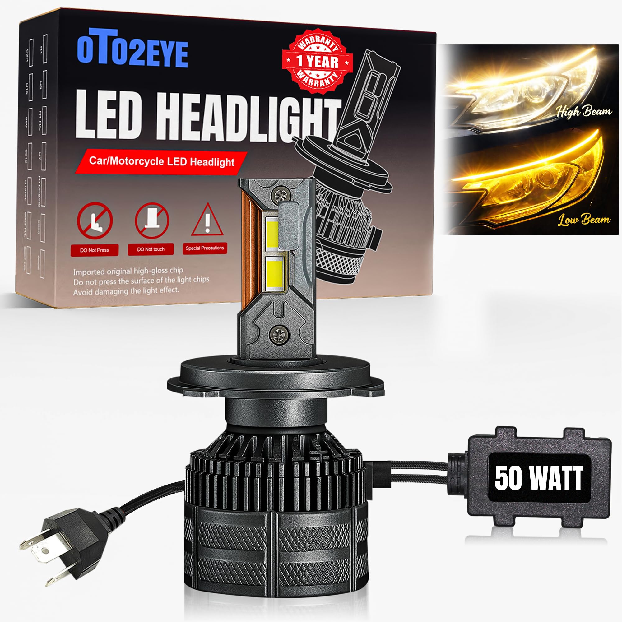 OTO2EYE H4 LED Headlight Bulb for Bike 50W 5000LM 6500K Super Bright Low-Yellow, Hi-Yellow-White | Motorcycle LED Headlight with Cooling Fan | Compatible with H4/H19 | 1 Years Warranty | Pack of 1-image-25