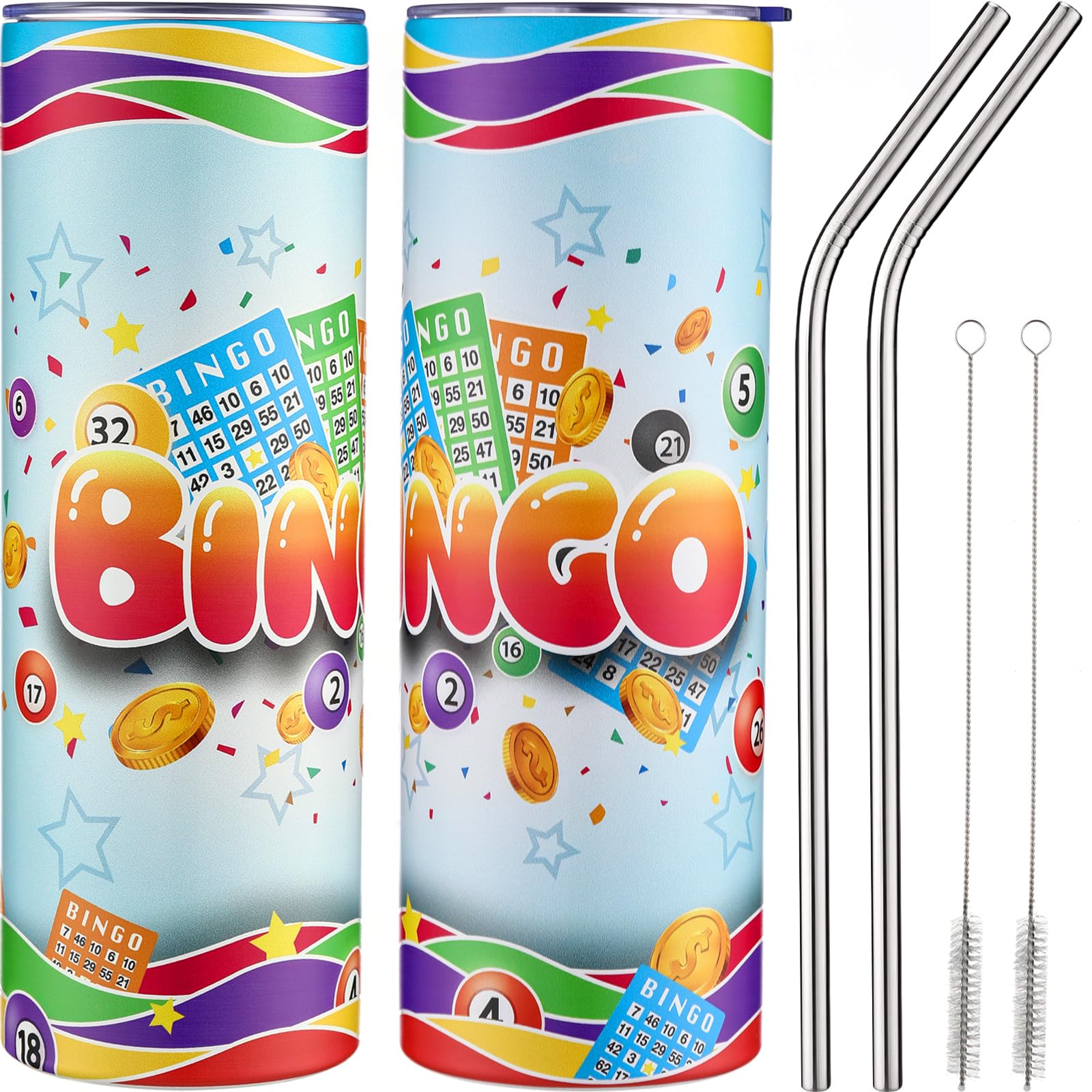 Gobelet de bingo en acier inoxydable 591 ml isotherme lot de 2 avec couvercles