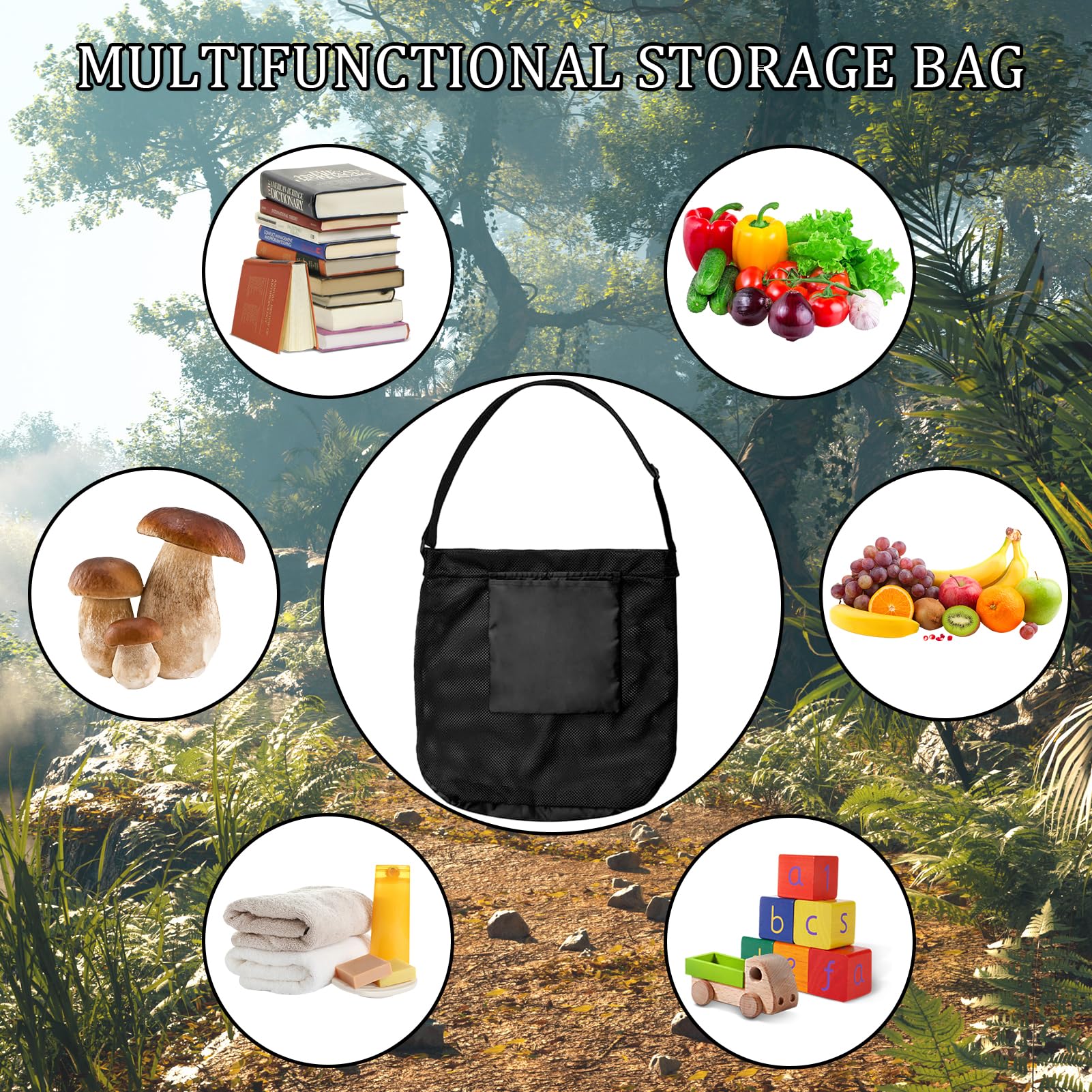 Bolsa de Caza de Setas, Bolsa de Setas con Guantes, Bolsa de Recolección de Setas, Cinturón de Hombro Ajustable, Bolsa de Recogida de Frutas, Bolsa de Forraje de Malla, para Camping, Senderismo
