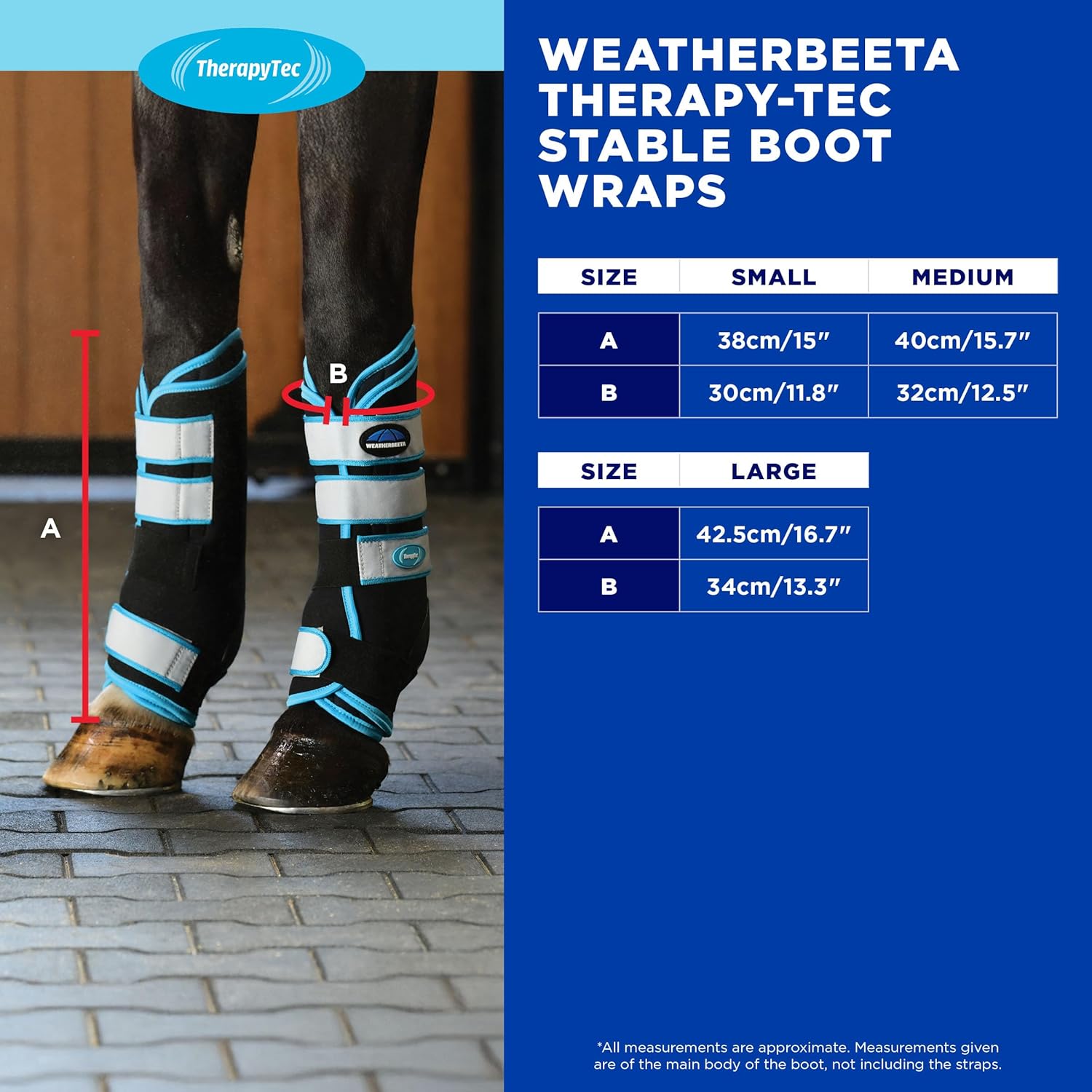 WeatherBeeta Therapy-Tec Stable Boot Wraps, Black/Blue, Small