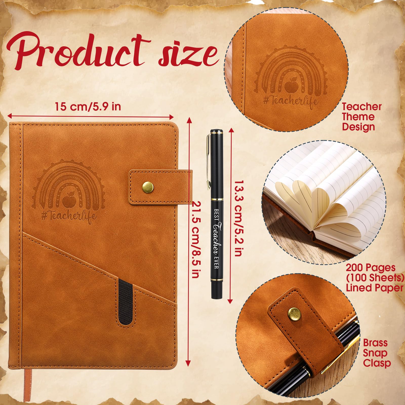 Dunzoom Set di 6 quaderni con penna per insegnanti, con copertina rigida, formato A5, in pelle, idea regalo per studenti, regalo di ringraziamento (arcobaleno)