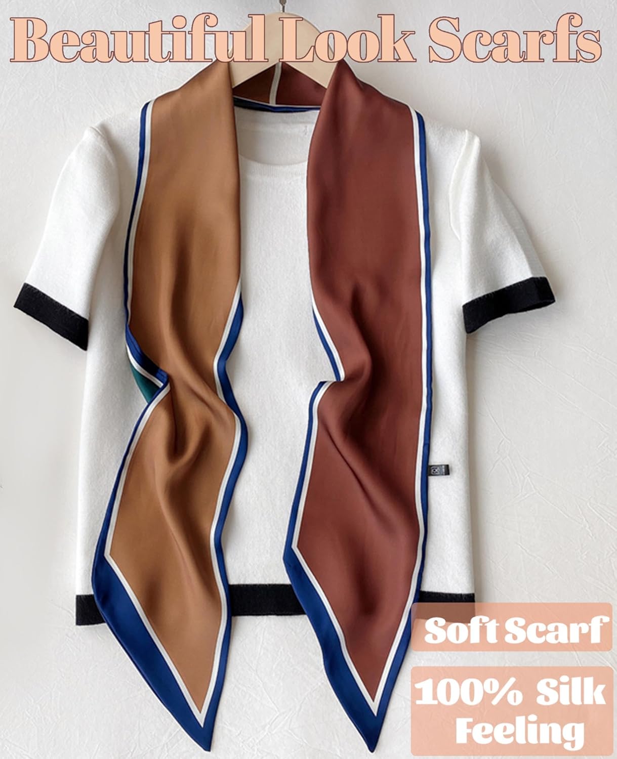 kcctoo 59” Long Silk Like Head Scarf Women's Fashion Square Neck Satin Scarfs for Bag Hair Scarves Gift 59 * 5.9” - Image 4