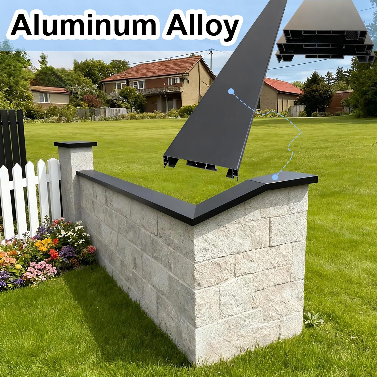 Wandschutzkappe aus Metall mit LED-Lichtstreifenkanälen, Wandabdeckplatte für Balkon, Hof, Deck, Terrasse, Garten, langlebige Wandverkleidung