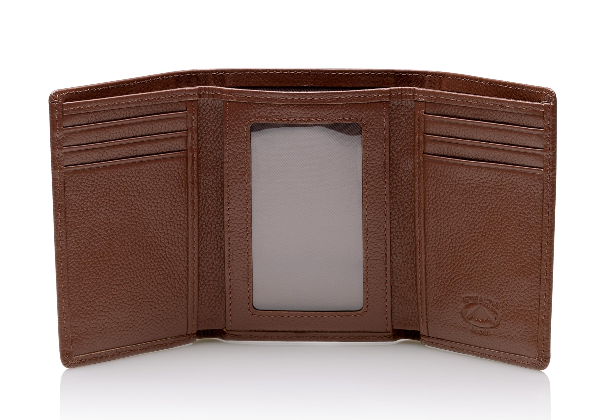 Stealth Mode Trifold Leather Wallet for Men with RFID Blocking