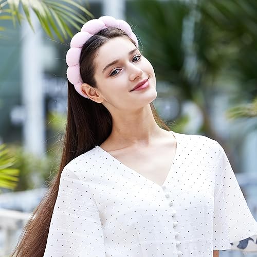 Miniatura 9 de Diademas de spa  Juego de 2 diademas de tela de rizo para lavado de cara para eliminación de maquillaje, máscara (rosa + verde claro)