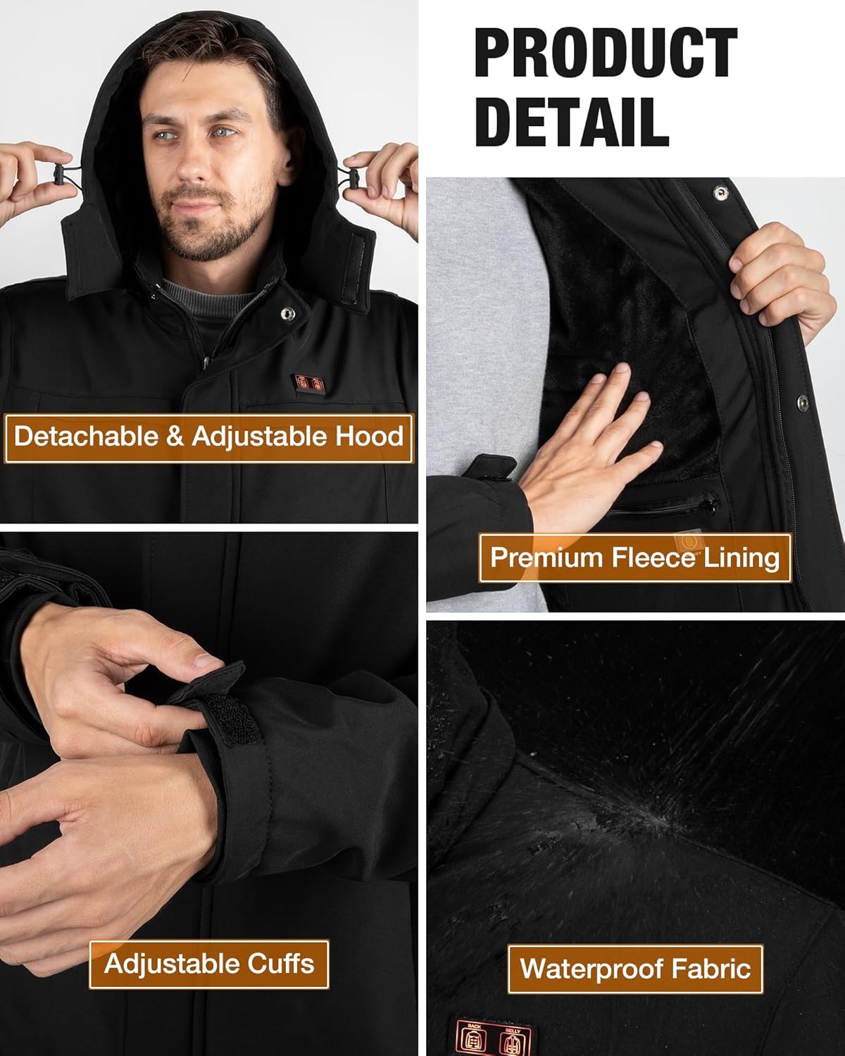 Heated Jacket for Men, Winter Outdoor Soft Electric Heating Coat with Detachable Hood, Mens Heated Jacket with 15 Heat Zones - Image 6