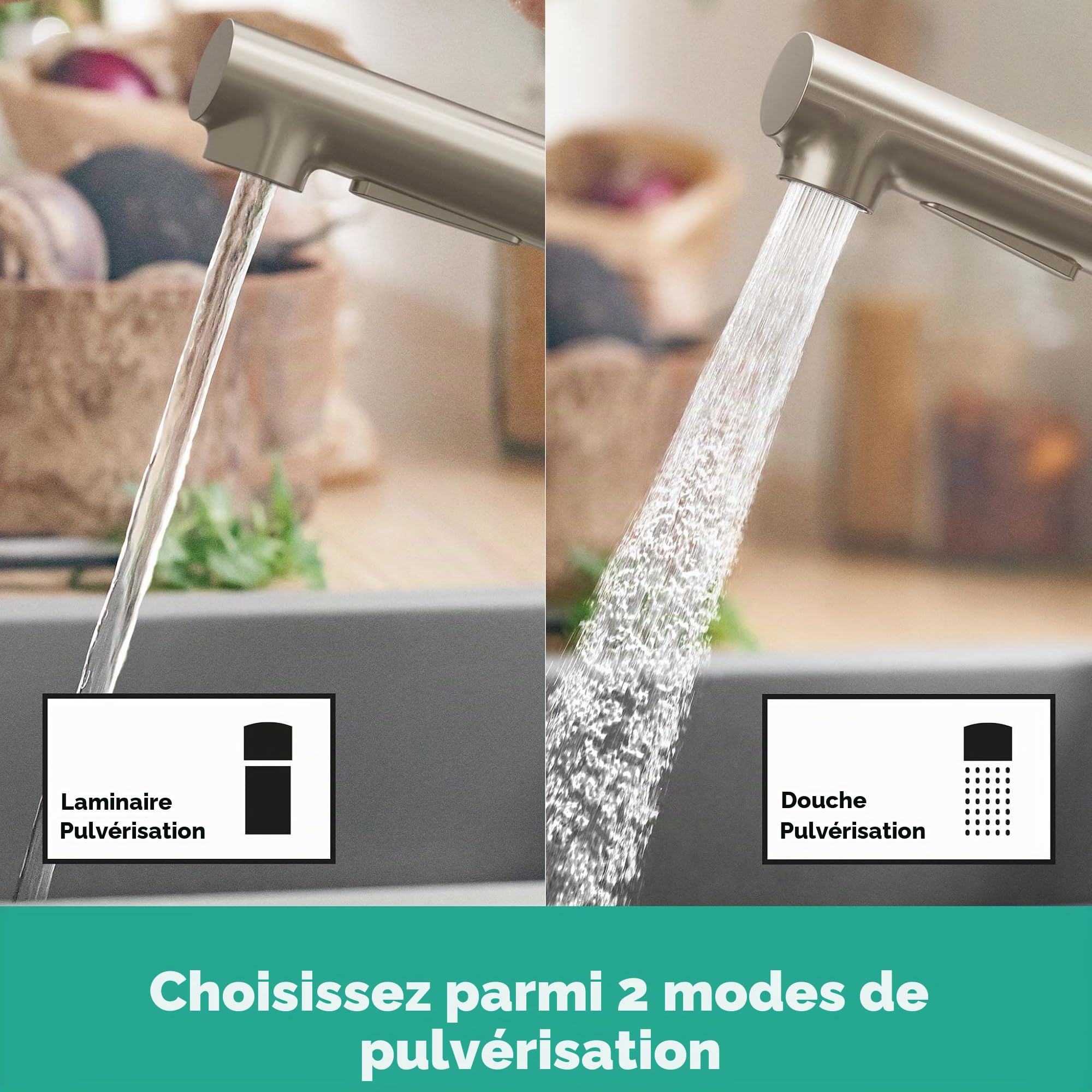hansgrohe Zesis M33 Mitigeur de cuisine 150 avec douchette extractible 2 jets, sBox, aspect acier inox, 74803800