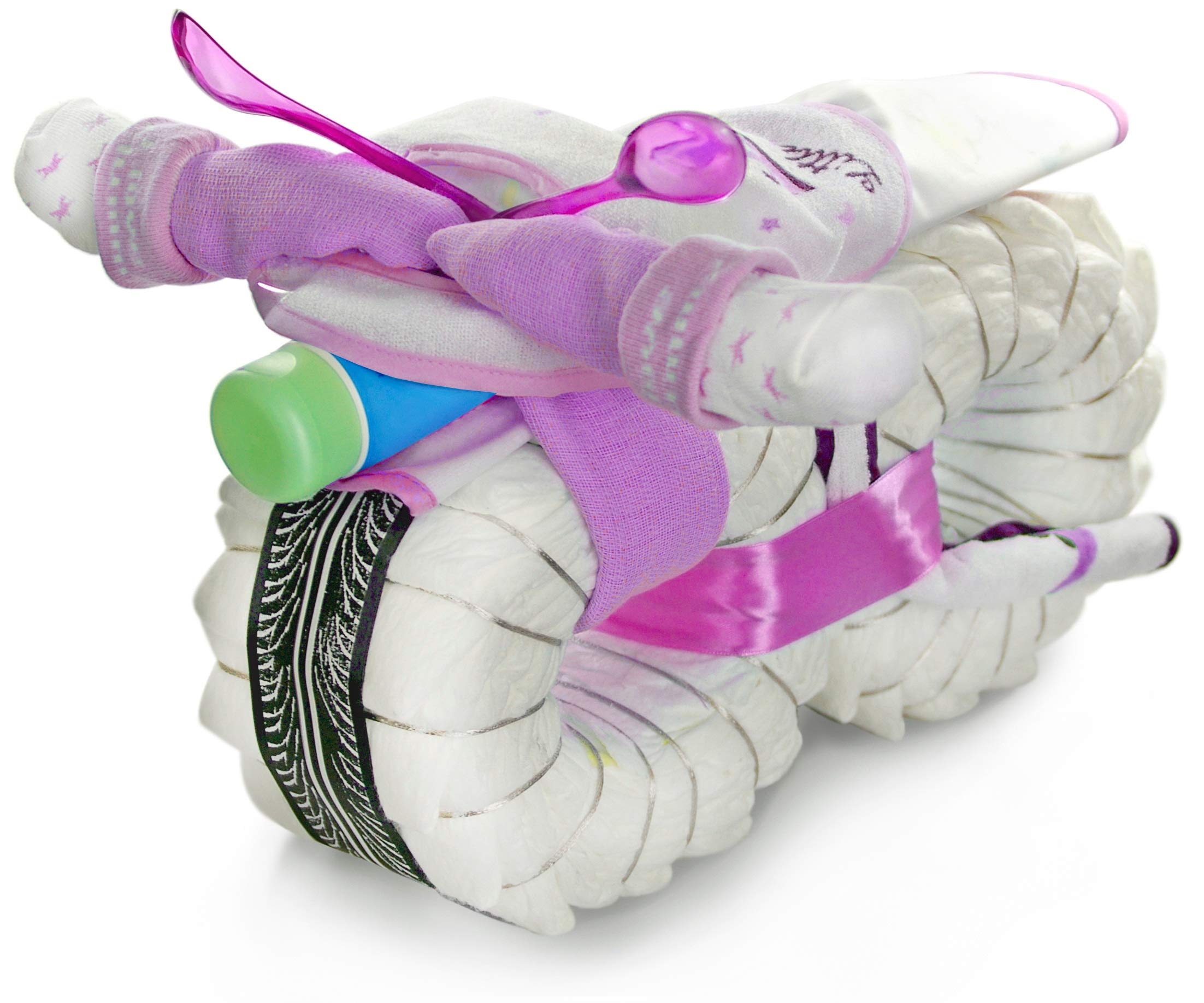 dubistda -WINDELTORTEN- Nappy Cake Nappy Motorcycle Rockstar Girl 46 Pieces Pink 40 cm