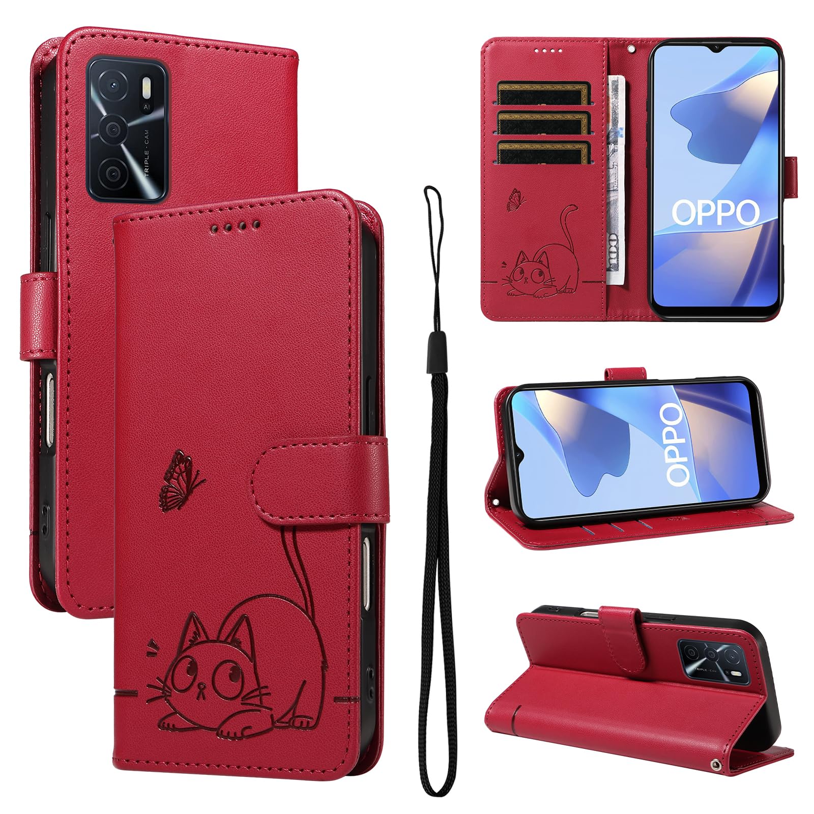 Cover per Oppo A16 4G / Oppo A16s Custodia Cover Pelle Libro Portafoglio con Porta Carte Magnetica Protezione Antiurto Cuoio Flip Case Custodia Cover per Oppo A16 4G / Oppo A16s, Rose