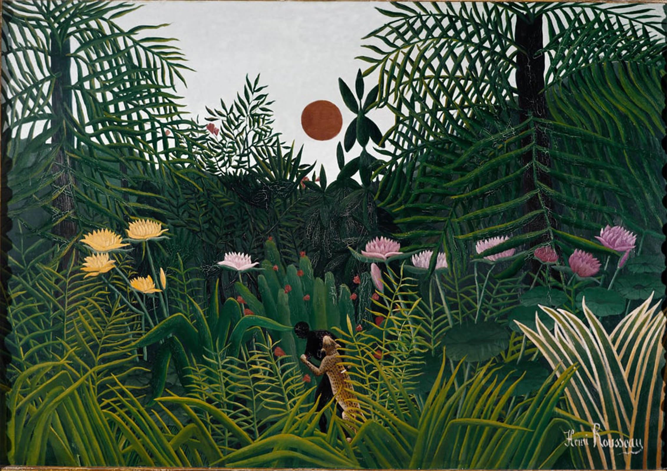 POSTERIIk Famous Animal Posters Vintage Picture Virgin Forest in the Sun or Black Attack by Henri J F Rousseau Modern Wall Decor for Home Decor 60x90cm