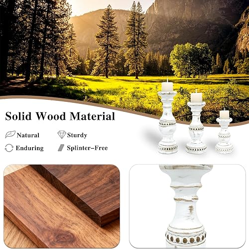 Miniatura 2 de Juego de 3 portavelas para velas de pilar, portavelas de madera maciza de granja, soporte de vela de madera rústica, candelabros de madera pequeños