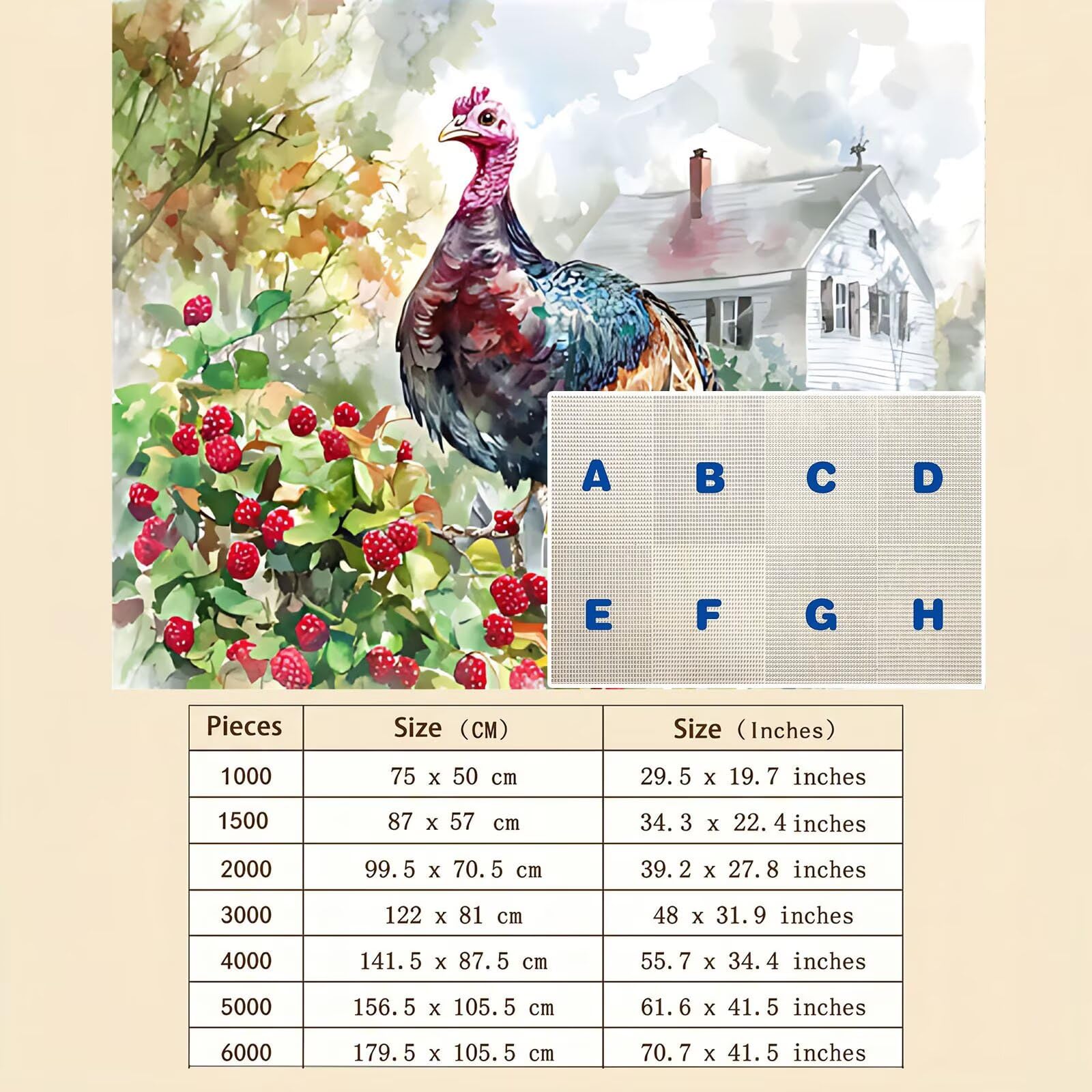 Puzzle 5000 elementów dla dorosłych, trudne wyzwanie puzzle, format 156 x 105 cm, kolorowe drewniane puzzle do relaksu, rodzinna gra planszowa, niemożliwa klasyczna układanka farma indyk f0-809