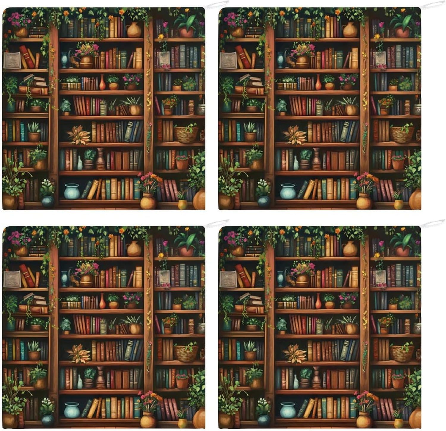 Bookshelf Plant Towel Hand Towels Decorative Towel for Bathroom Kitchen Shower Gym 4PCS
