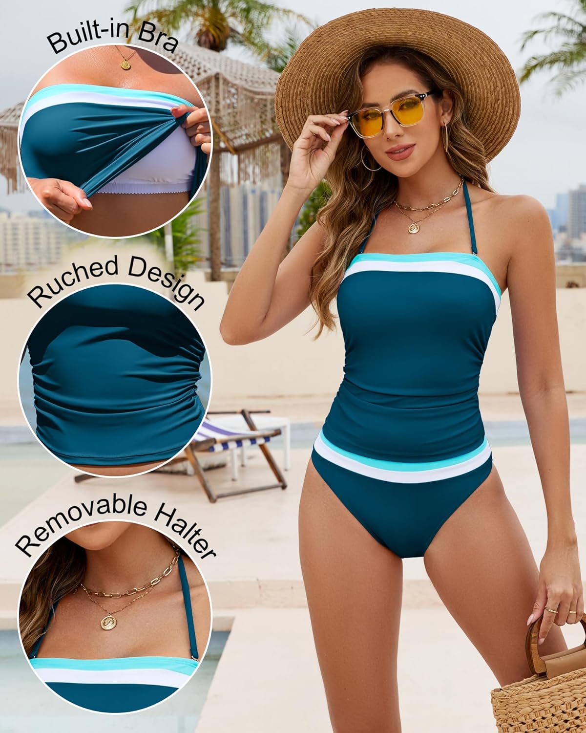 Jolefille Tankini Swimsuits for Women Two Piece Strapless Bandeau Bathing Suits Tops Full Coverage Modest Swim Suits 2026 - Image 5