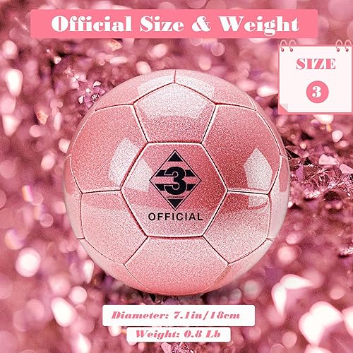 Miniatura 2 de Balón de fútbol rosa morado con purpurina, tamaño 3, 4, 5 con bomba y bolsa de aguja/malla, kit de pelota de fútbol de poliuretano Sofu