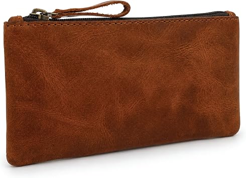 Leather Pencil Pouch Money Bag, Tan | Currency Pouch, Zippered Pouch, Pen and Marker Case, For Artists & Professionals