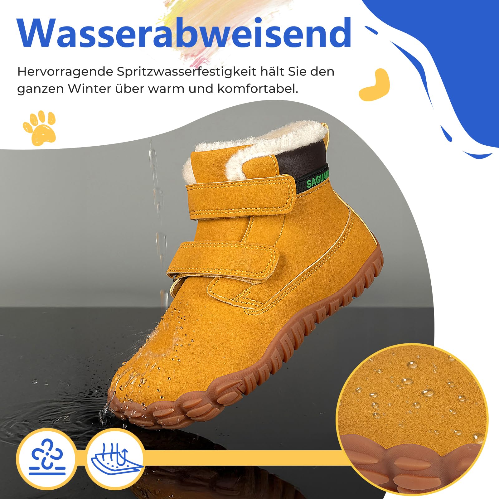 SAGUARO Kinder Winter Barfußschuhe Winterschuhe mit Warm Gefütterte & Breite Zehenbox, Gr.24-36