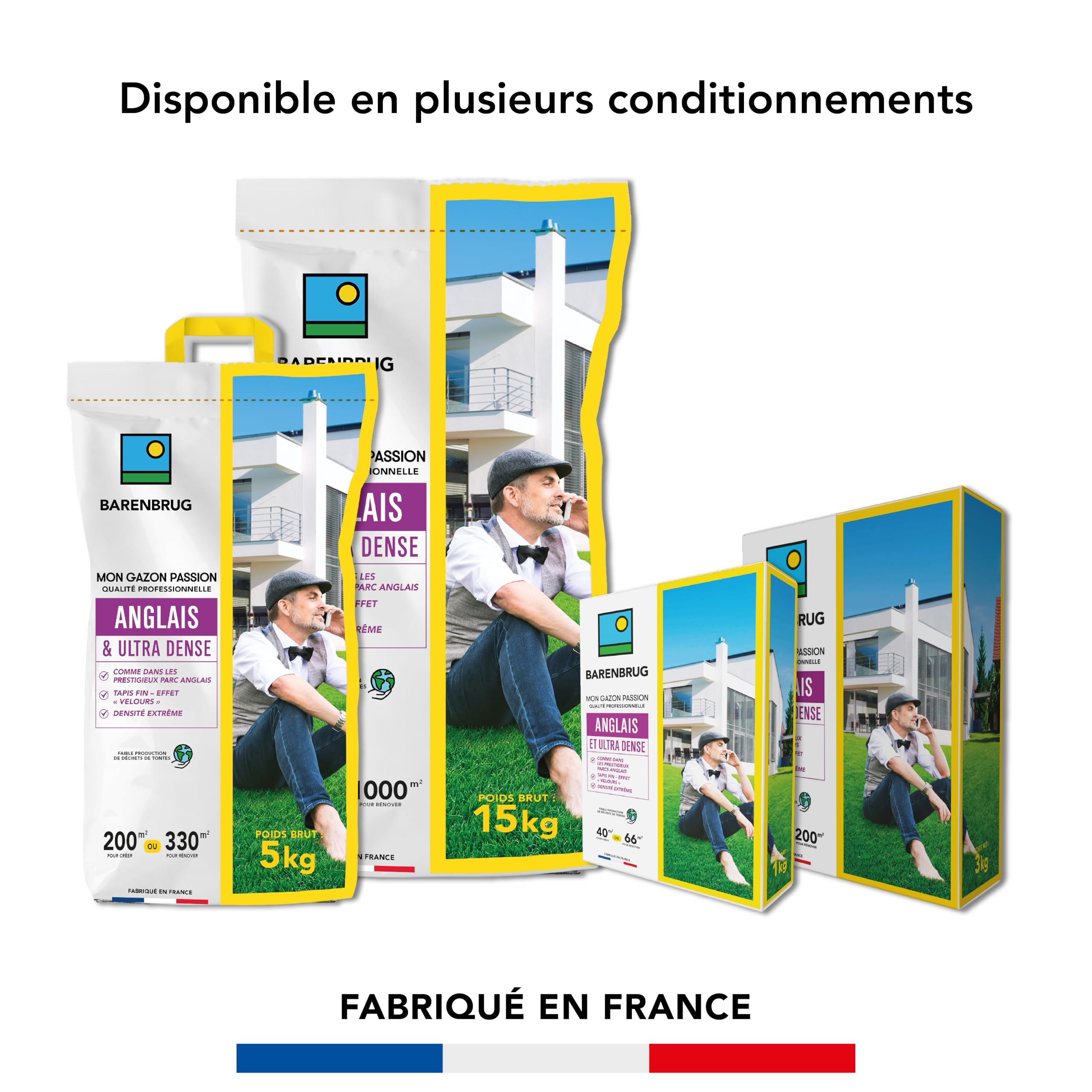 BARENBRUG - Gazon Anglais et Ultra dense - Aspect Prestigieux Parcs Anglais - Tapis Dense Effet velours - Densité Extrême - Faible Production de Déchets de Tonte - Fabriqué en France - 3KG
