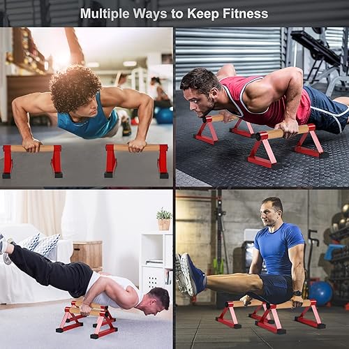 Miniatura 7 de Barras de empuje de madera, barras de paraletas, barras de mano antideslizantes para calistenia, fitness, entrenamientos en el suelo, madera maciza