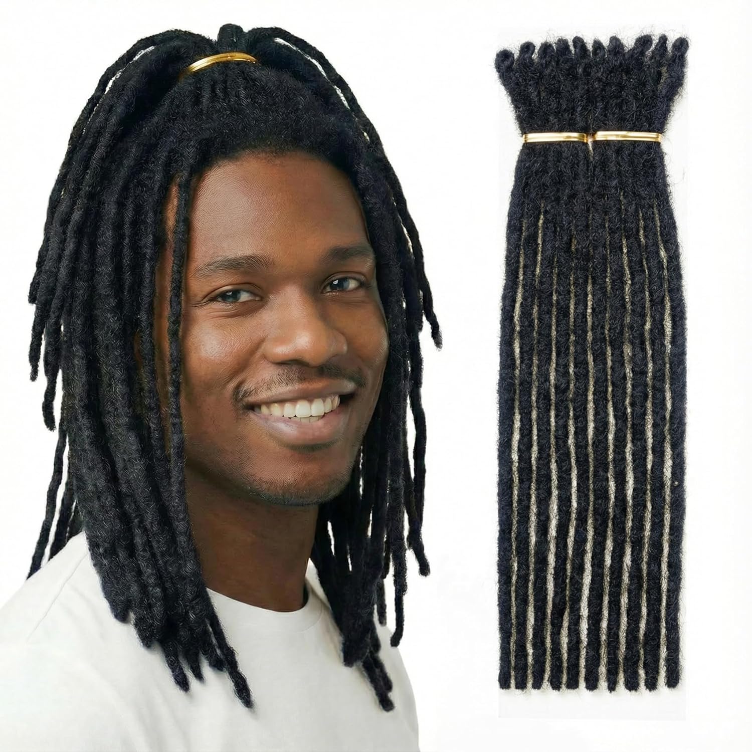 10 Strands Real Human Hair Dreadlock Extensions, Natural Black Loc Extensions Human Hair for Men & Women, Can Be Dyed, Bleached, Curled,Twisted (0.4cm Thickness,1B,12 Inch)