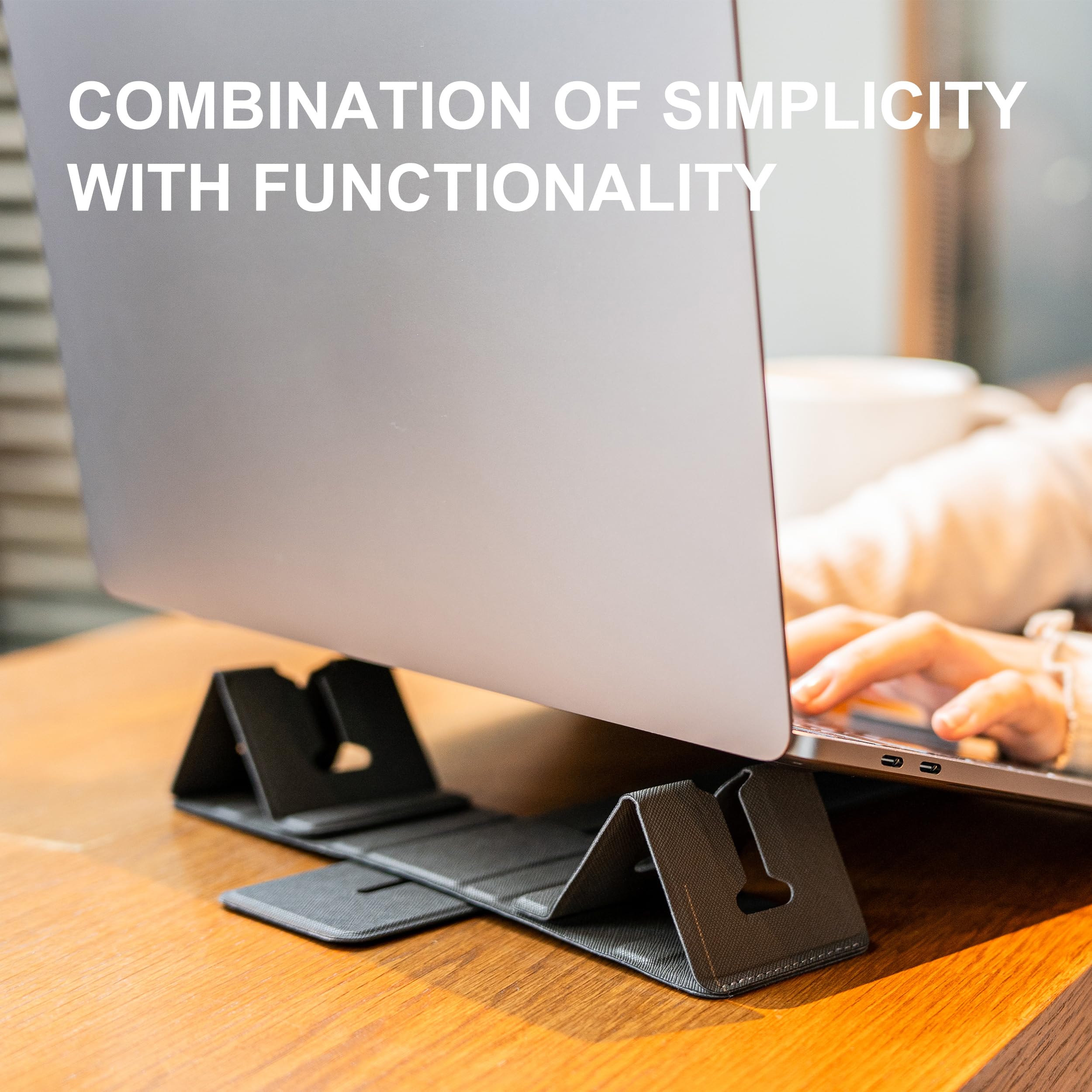 Magnetic Adjustable Travel Laptop Stand for Digital Nomads and Business Travelers. Compact, Foldable, and Ideal for Desk Use. Elevate Your Work Experience with Our Laptop Riser on the Go (Dark Gray)